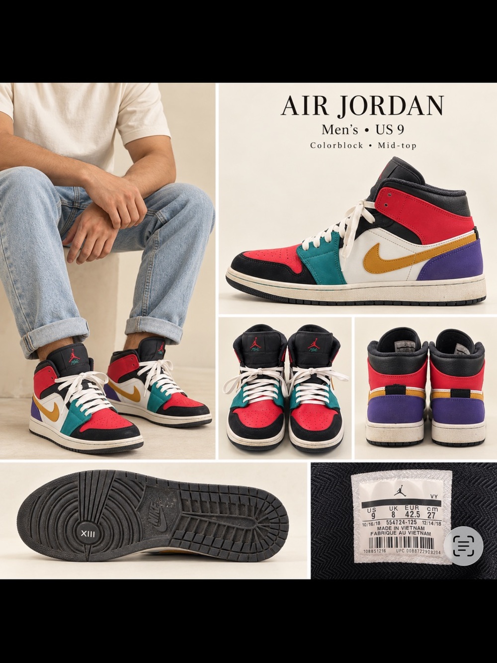 Air Jordan Air Jordan 1 Mid 'Multi-Color' 554724-125 Shoes sz 9